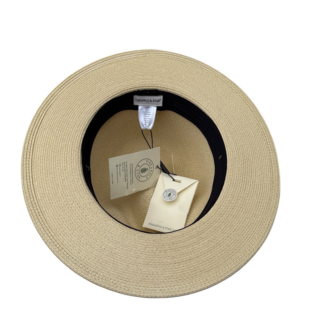 Straw Fedora Hat Tan Wide Brim Summer Beach Sun Hat Classic Panama Style - Picture 3 of 4